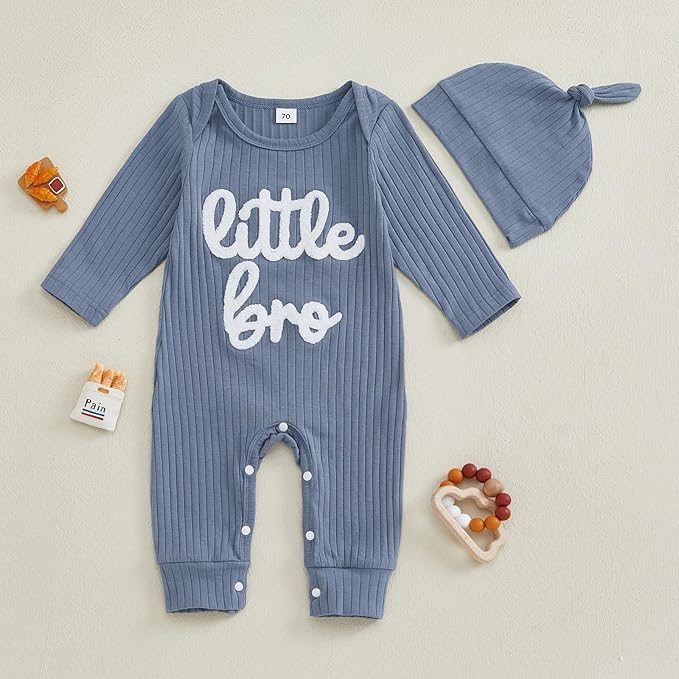 Fernvia Newborn Baby Boy Clothes Letters Print Bodysuit 3 6 9 12 18 Months Long Sleeve Jumpsuit with Hat 2PCS Outfits Set