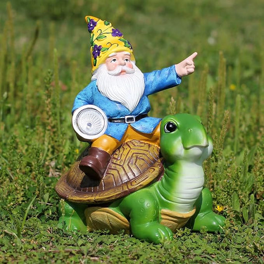 Solar Garden Gnomes Outdoor Garden Decor with Solar LED Light, Yard Graden Gnomes Decorations for Patio Lawn, Gifts for Mom, Gnomes Gifts for Women (Turtle)