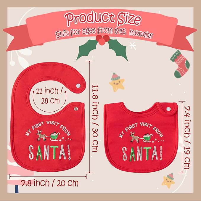 3Pcs Christmas Baby Cotton Bibs with Resin Button Newborn Infant Bibs Christmas Keepsake Baby Gift for Drooling Feeding