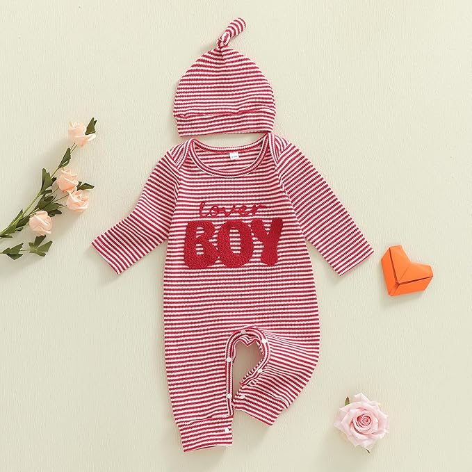 Fernvia Newborn Baby Boy Clothes Letters Print Bodysuit 3 6 9 12 18 Months Long Sleeve Jumpsuit with Hat 2PCS Outfits Set
