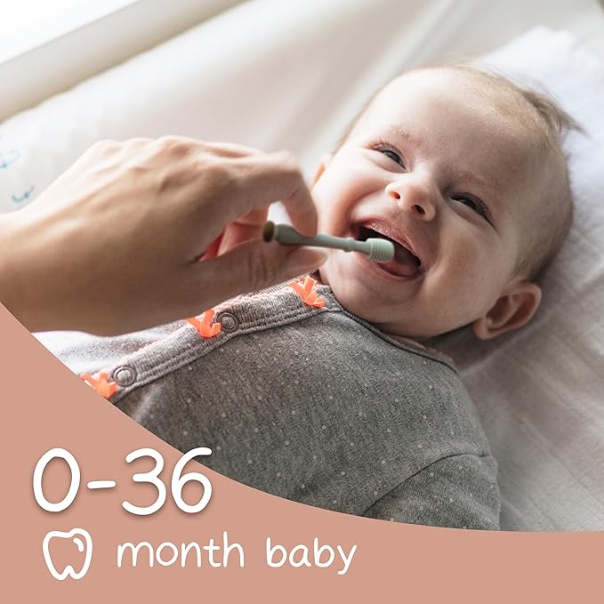 Moonkie Baby Tongue Cleaner, Toddler Toothbrush, Baby Oral Cleaner Newborn Kit for 3 Months+, 2 Pcs (Blue/Mint)