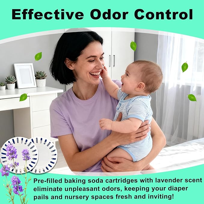 4-Pack Odor Eliminator Cartridge for Munchkin Step Diaper Pail, Lavender Scent Baking Soda Diaper Pail Deodorizer