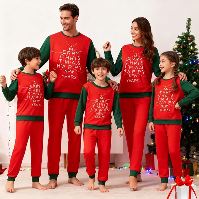 Awoscut Christmas Family Matching Pajamas Christmas Pjs Holiday Nightwear Sleepwear Sets Long Sleeve Pjs
