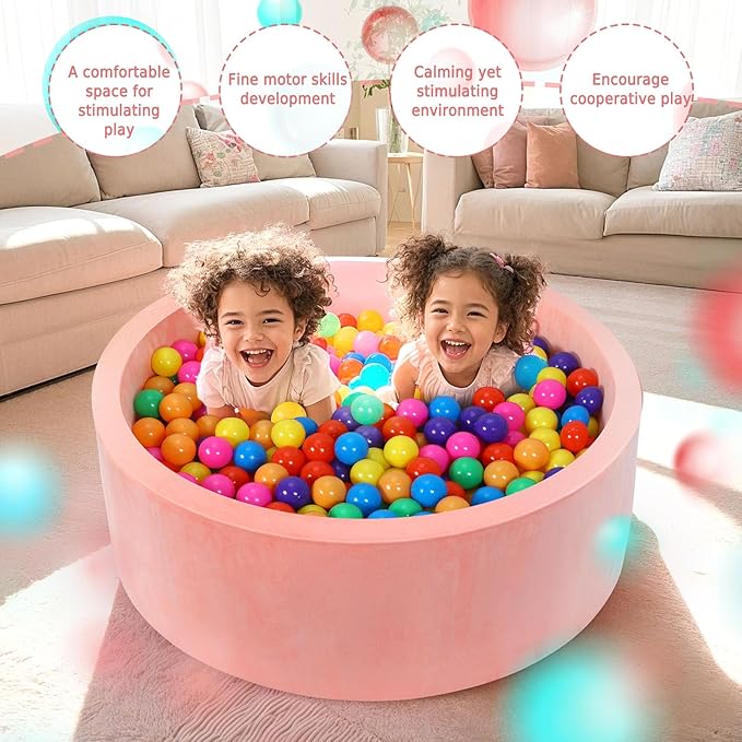 Foam Baby Ball Pit, 35.4"x 11.8" Ball Pits for Toddlers, Soft Round Kiddie Playpen Ball Pool for Kids with Soft Memory Sponge, Ideal Gift for Babies Indoor and Outdoor Game,Pink(Balls not Included)