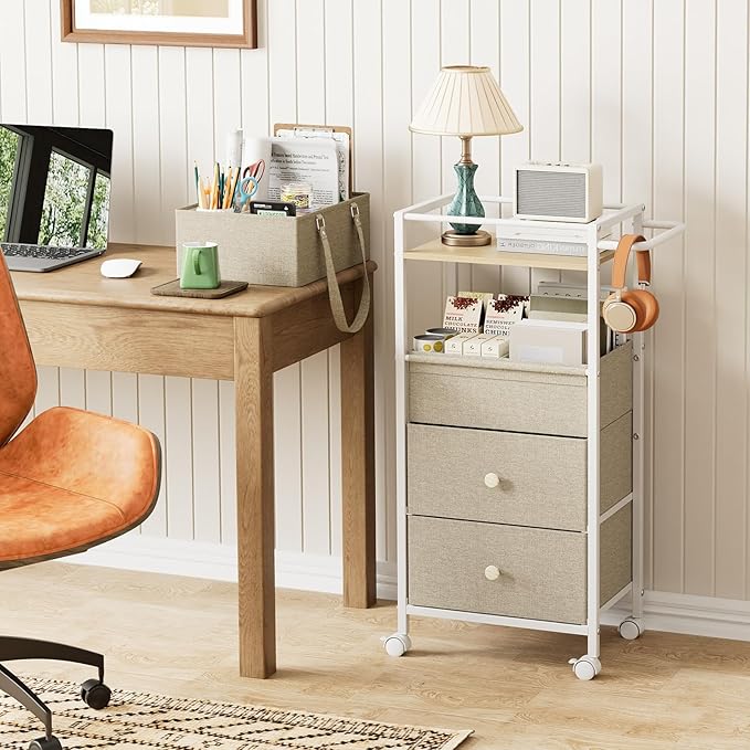 Baby Diaper Caddy Organizer Cart with Drawers - 3In1 Rolling Storage Cart with Wheels, Removable Diaper Caddy, Detachable Dividers - for Crib, Bedroom, Art & Craft Organizer (Off White)