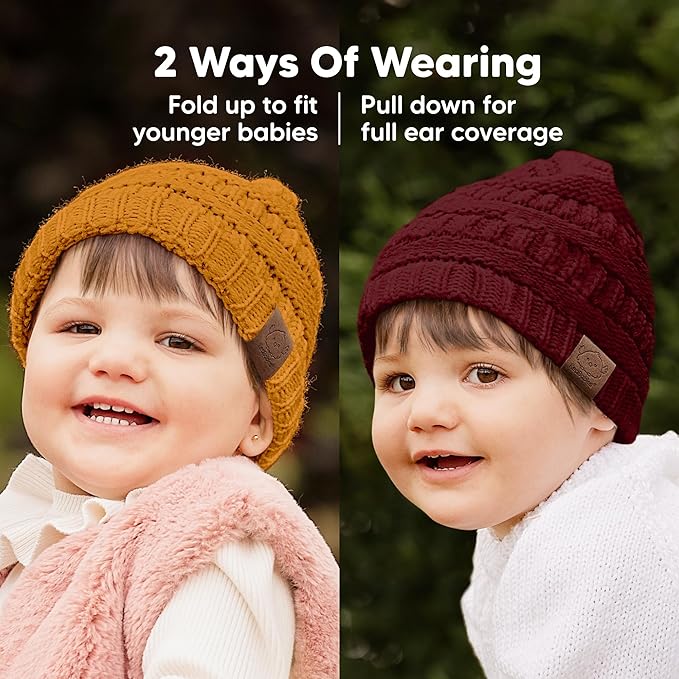 3-Pack Baby Beanies for Boys, Girls - Stretchy Knit Baby Hats, Cute Newborn & Toddler Winter Hat, Soft & Warm Infant Beanie 6-36 Months (Terracotta, M)
