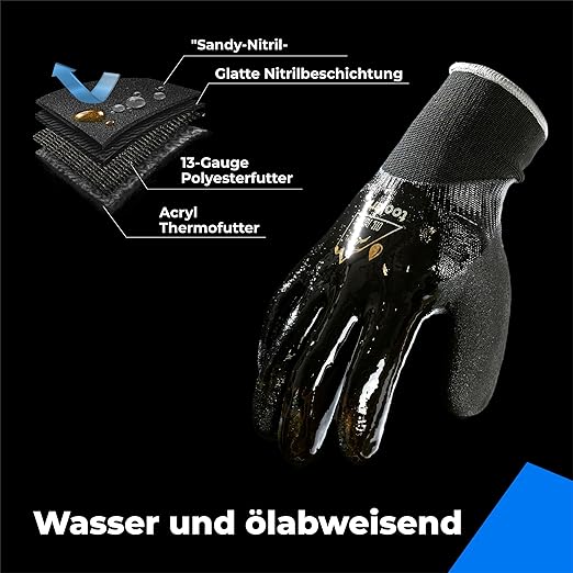 Waterproof Gloves for Men and Women, Freezer Gloves with Grip, Double Nitrile Dipped for Extreme Oil Repellent, for Construction, Mechanics, Mining, Plumbing, Black, XX-Large