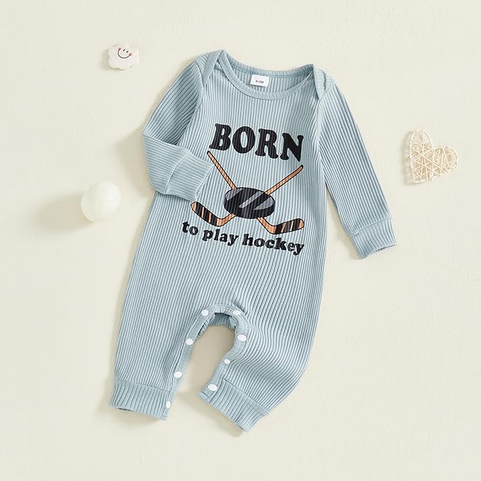 Fernvia Newborn Baby Boy Clothes Letters Print Bodysuit 3 6 9 12 18 Months Long Sleeve Jumpsuit with Hat 2PCS Outfits Set