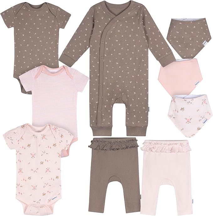 Gerber unisex-baby 9-piece Baby Gift Set for Newborn Boys & Girls – Premium Cotton Baby Essentials Layette Set
