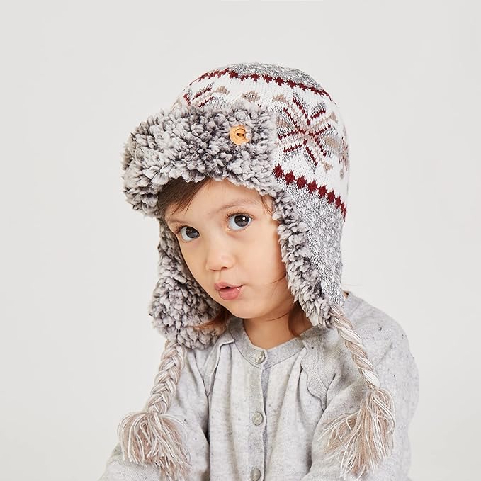 LANGZHEN Toddler Kids Infant Winter Hat,Earflap Knit Warm Cap Fleece Lined Beanie for Baby Boys Girls