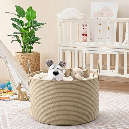 67L Storage Basket for Organizing, 20"×13" Large Laundry Baskets, Cotton Rope Woven Blanket Basket, Toy Storage for Kids, Collapsible Blankets Storage for Living Room, Nursery Room