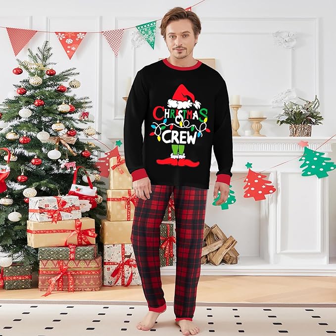 Awoscut Christmas Family Matching Pajamas Christmas Pjs Holiday Nightwear Sleepwear Sets Long Sleeve Pjs
