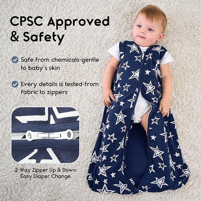 Yoofoss Baby Sleep Sack 12-18 Months 0.5 Tog Wearable Blanket for Baby, 3 Pack 100% Organic Cotton Infant Toddler Sleeping Sack 2-Way Zipper Lightweight Sleep Sack