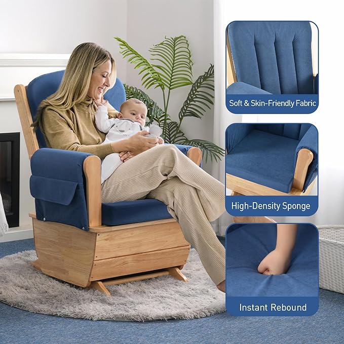 SafeRocker Standard Glider Rocker - Baby Feeding and Rocking Chair for Nursery, Daycare Environment - Cut Pile Nursery Rocking Chairs with 280lbs Weight Capacity, Blue
