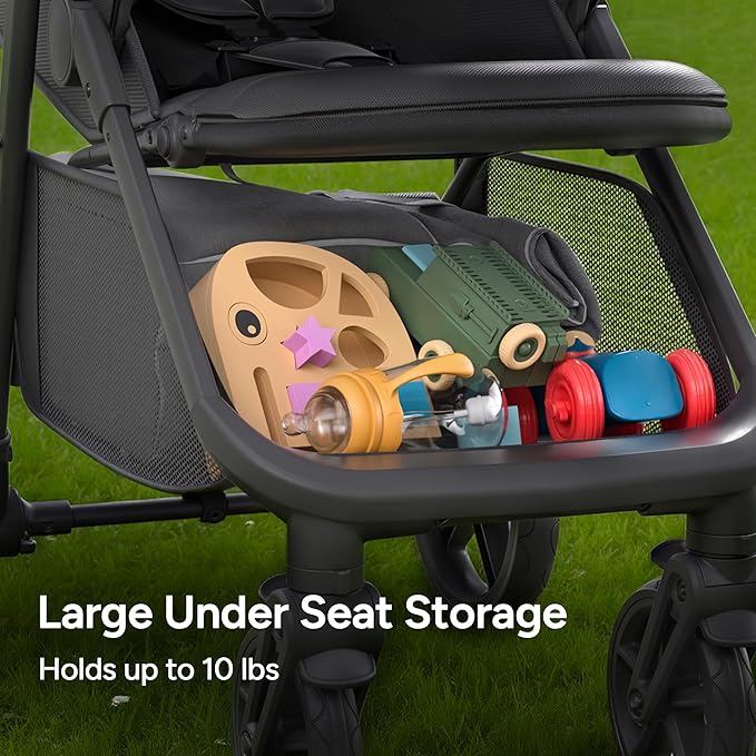 Mompush Nova Baby Stroller for Toddler, Infant & Newborn | Spacious Seat & Lie-Flat Mode | Compact One-Hand Fold, UPF 50+ Canopy & All-Wheel Suspension | Includes Rain Cover & Cup Holder, Khaki