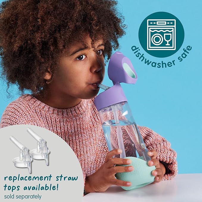 b.box Kids Water Bottle – 20oz Tritan Toddler Drink Bottle with Straw for School, Daycare, Travel w/Easy-Grip Triangular Design, Leak Proof Lid & Handle, BPA Free, Dishwasher Safe (Blue Slate)