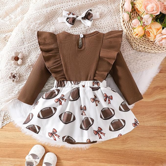 Chichoo Baby Girl Clothes Infant Fall Winter Outfits Newborn Long Sleeve Romper Dress Ruffle Bodysuit With Headband