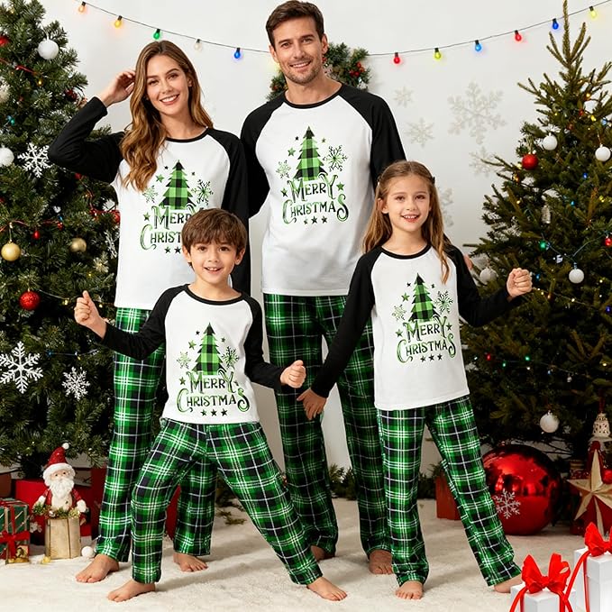 Awoscut Christmas Family Matching Pajamas Christmas Pjs Holiday Nightwear Sleepwear Sets Long Sleeve Pjs