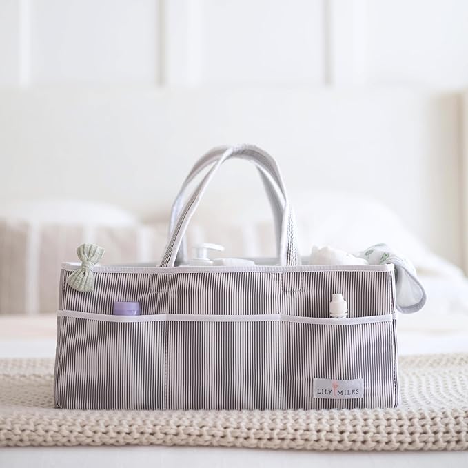 Lily Miles Baby Diaper Caddy - Organizer Tote for Infant Boy or Girl - Baby Shower Basket - Nursery Must Haves - Registry Favorites - Newborn Caddie Car Travel - Gray/Mint, Extra Large