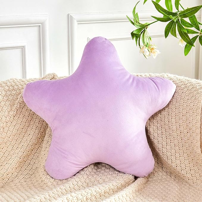 Lavender Star Throw Pillow, Cute Star Pillow Room Decor, Soft 19.6" Star Shaped Decorative Throw Pillow for Bedroom, Star Plush Floor Cushions Pillows