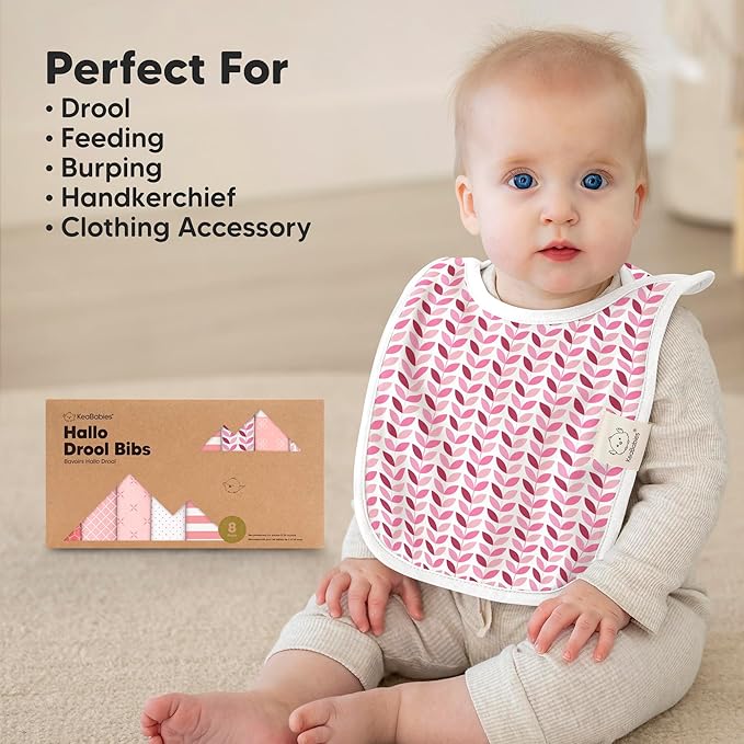 KeaBabies 8-Pack Baby Bibs for Boys, Girls - Pullover Bibs for Drooling Teething Baby Girl & Boy Toddler, Newborn, Soft & Absorbent, Cute Colors, Large Torso Coverage Keep Infant Clean & Dry (Blush)