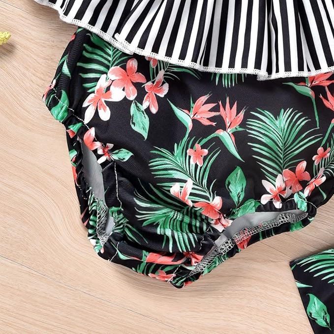 Toddler Baby Girls Ruffles Bikini One Piece Swimsuits Floral Off Shoulder Swimwear Beach Bathing Suit