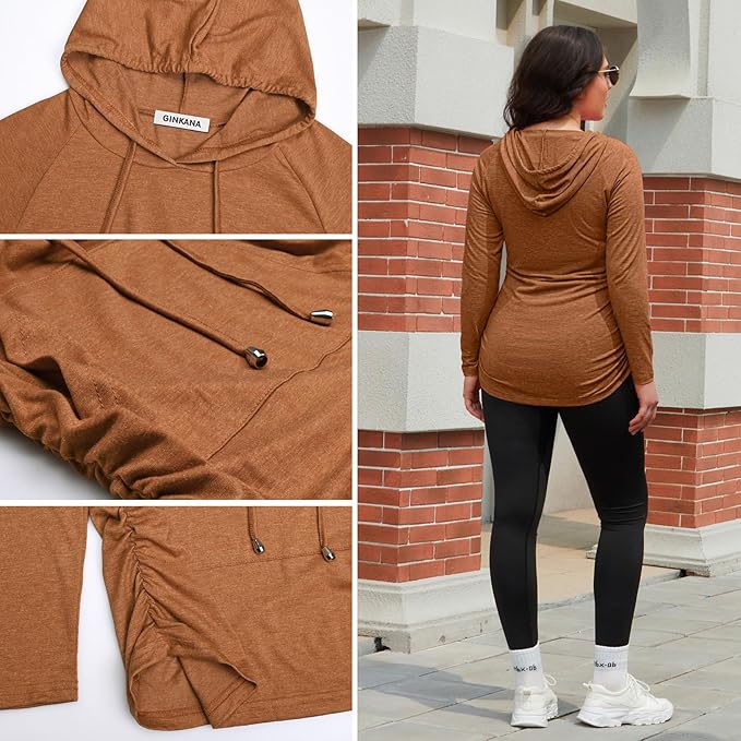 GINKANA Maternity Hoodie Long Sleeves Shirts Casual Maternity Top Pregnancy Sweatshirt Casual Clothes