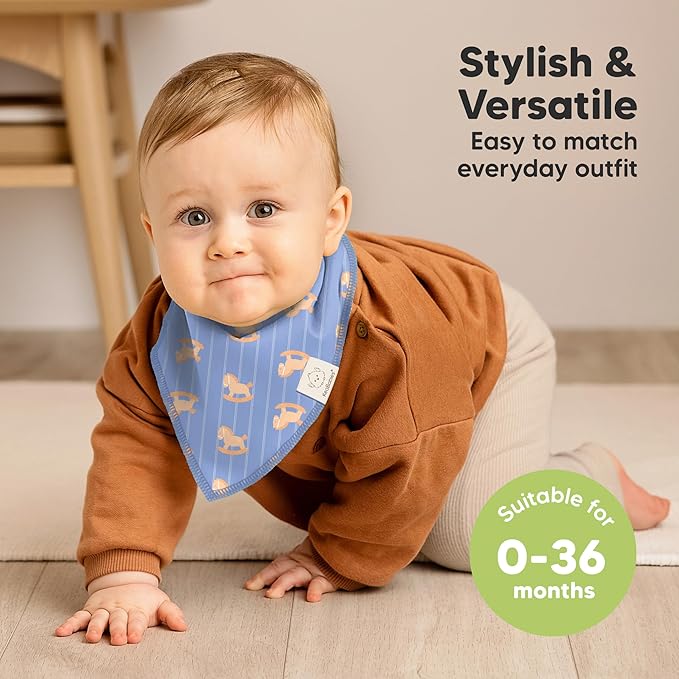 8-Pack Organic Baby Bandana Bibs for Boys, Girls - Super Absorbent Triangle Baby Bibs for Drooling and Teething Infant, 100% Cotton Extra Soft for Newborn, Infant 0-36 Months (Toy Land)