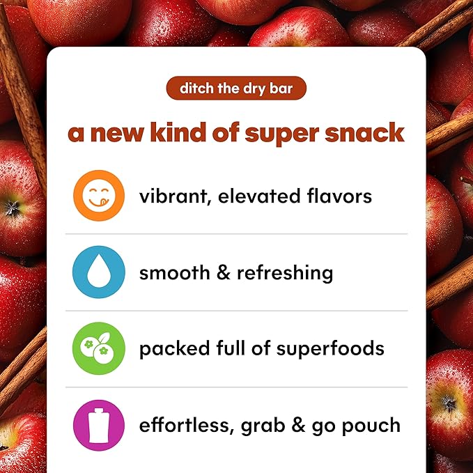 Noka Superfood Fruit Smoothie Pouches, Organic Applesauce Pouches with Apple, Cinnamon & Almond Butter, Healthy Snacks with Organic Fruits, Plant Protein, Fiber & Flax Seed, 4.22 oz (Pack of 6)