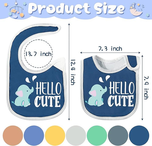 7Pcs Cotton Waterproof Baby Bibs Hook Loop Closure Newborn Bib Keepsake Baby Gift for Drooling Feeding Eating