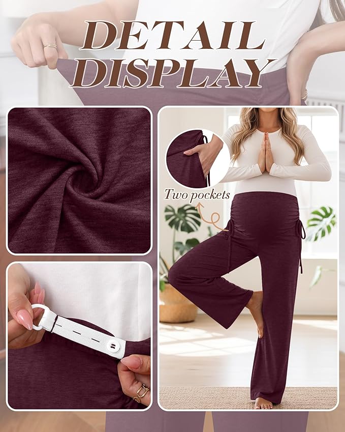 Neer 3 Pack Women's Maternity Pants Over The Belly Loose Pregnancy Pants Stretchy Lounge Wide Leg Trousers with Pockets
