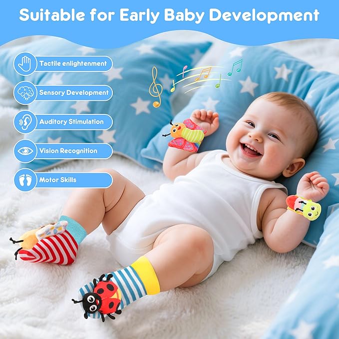 Baby Toys for 0-12 Months Newborn Boys and Girls Gifts Wrist Rattle Socks for Babies 0-6 Months Infant Girl Boy Toys for Babies 3-6 Months Shower Gifts Baby Essentials