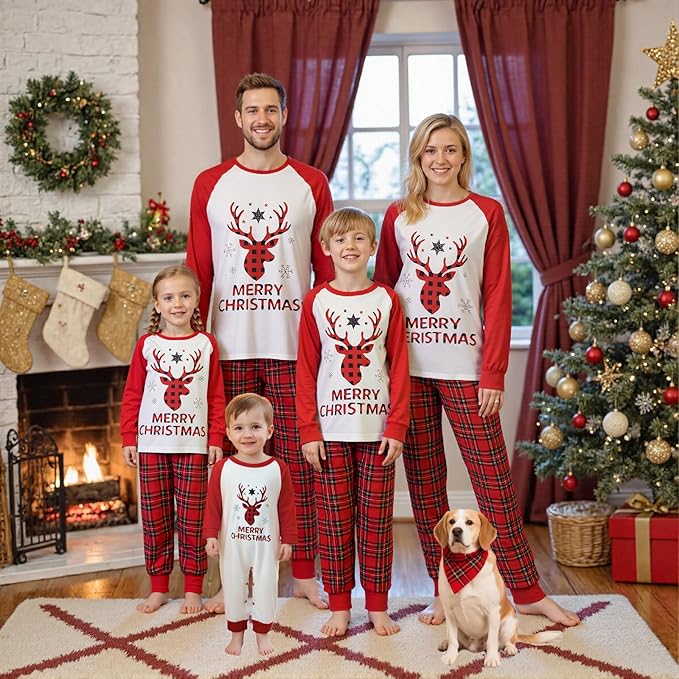 Awoscut Christmas Family Matching Pajamas Christmas Pjs Holiday Nightwear Sleepwear Sets Long Sleeve Pjs