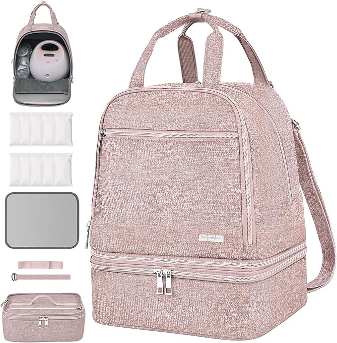 Breast Pump Bag for Spectra S1/S2, Cooler Travel Backpack with Ice Packs, Portable Carrying Case for Breastmilk Storage, Pumping Bag for Working Moms, Pink