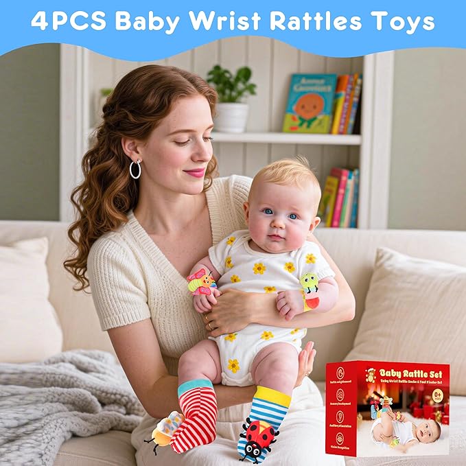 Baby Toys for 0-12 Months Newborn Boys and Girls Gifts Wrist Rattle Socks for Babies 0-6 Months Infant Girl Boy Toys for Babies 3-6 Months Shower Gifts Baby Essentials