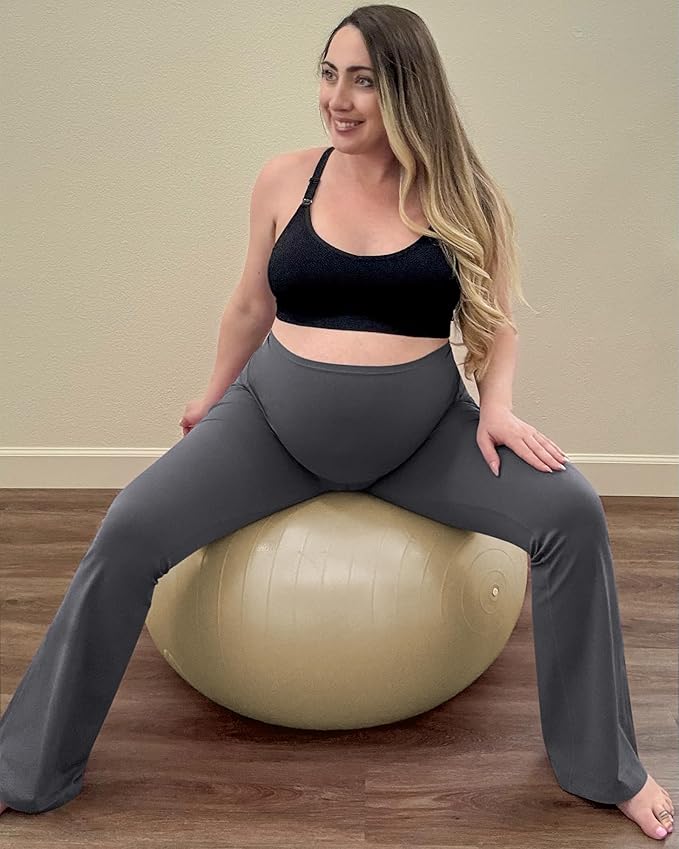 G4Free BareFeel Maternity Flare Leggings with Pockets Over The Belly Stretchy Casual Lounge Pregnancy Dress Pants for Work