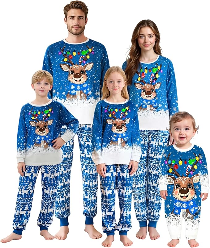 Awoscut Christmas Family Matching Pajamas Christmas Pjs Holiday Nightwear Sleepwear Sets Long Sleeve Pjs