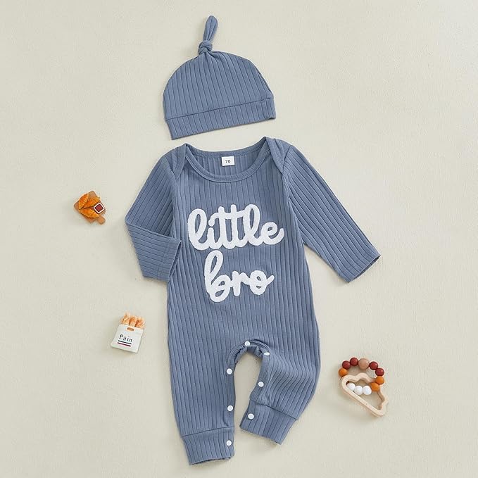 Fernvia Newborn Baby Boy Clothes Letters Print Bodysuit 3 6 9 12 18 Months Long Sleeve Jumpsuit with Hat 2PCS Outfits Set