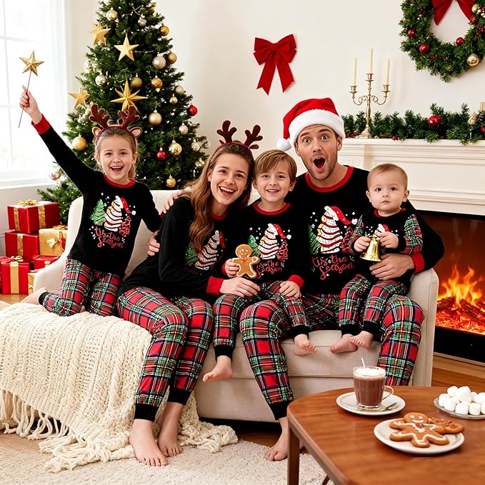 Awoscut Christmas Family Matching Pajamas Christmas Pjs Holiday Nightwear Sleepwear Sets Long Sleeve Pjs