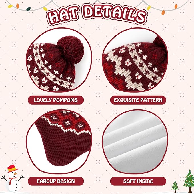 Duoyeree Kids Beanie Hat for Boys Girls Pom-pom Kint Hats Cozy Lining Winter Skull Cap