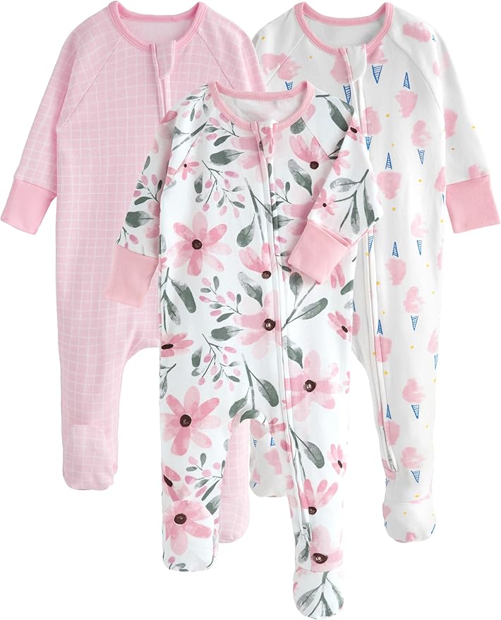 Yoofoss Baby Pajamas 100% Cotton Baby Sleepers for Newborn 0-3 3-6 6-9 Months Boys Girl Clothes 3pcs Footed PJs