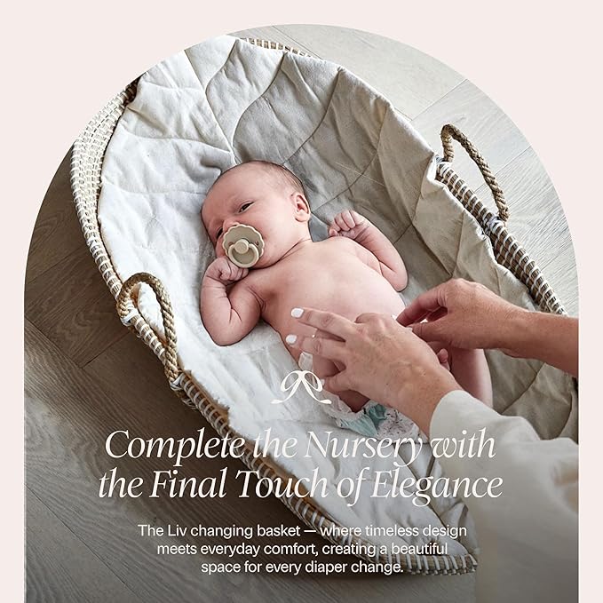 BEBE BASK Premium Baby Diaper Caddy Organizer - Handmade - Seagrass Basket With Cotton Divider - Award-Winning & Luxury Diaper Caddy Basket - White (NATURAL)