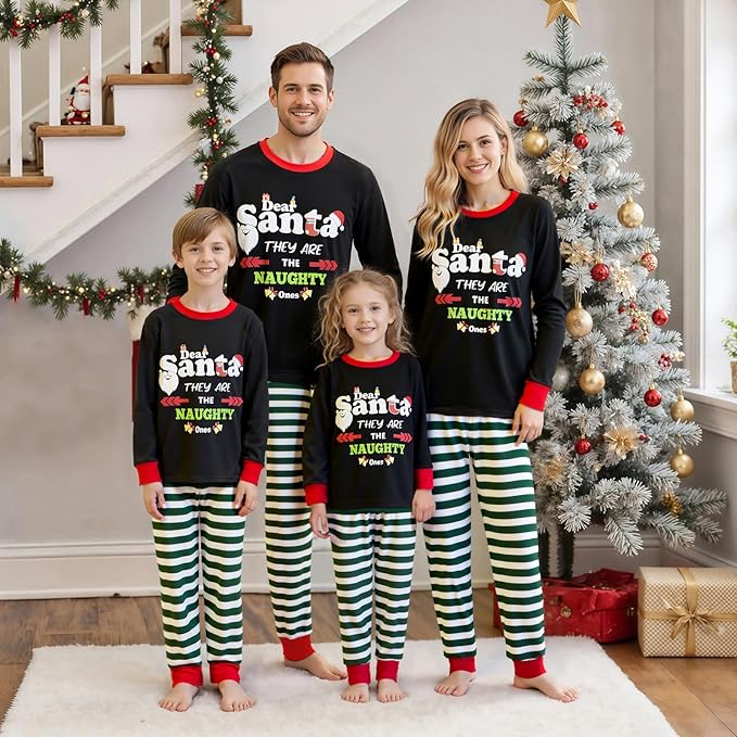 Awoscut Christmas Family Matching Pajamas Christmas Pjs Holiday Nightwear Sleepwear Sets Long Sleeve Pjs