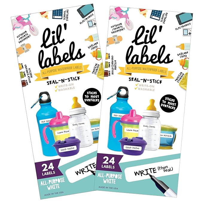Lil' Labels, Write-On Food Labels, Waterproof Label, Multipurpose, Self-Laminating, Dishwasher-Safe, Write-On for Home Organization and Kitchen Labels (All-Purpose White, Set of 2)
