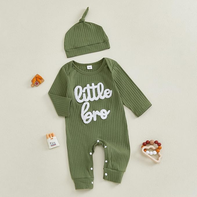 Fernvia Newborn Baby Boy Clothes Letters Print Bodysuit 3 6 9 12 18 Months Long Sleeve Jumpsuit with Hat 2PCS Outfits Set