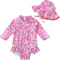 WOLBAY Baby Girl Swimsuit Long Sleeve One Piece Rash Guard with Sun Hat Zipper Bathing Suit Size 0-2T