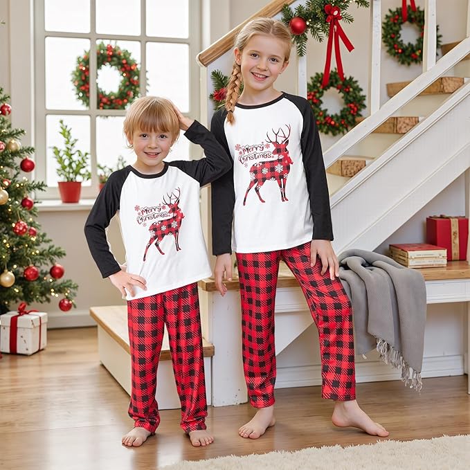 Awoscut Christmas Family Matching Pajamas Christmas Pjs Holiday Nightwear Sleepwear Sets Long Sleeve Pjs