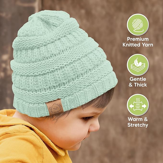 3-Pack Baby Beanies for Boys, Girls - Stretchy Knit Baby Hats, Cute Newborn & Toddler Winter Hat, Soft & Warm Infant Beanie 6-36 Months (Macaron, M)