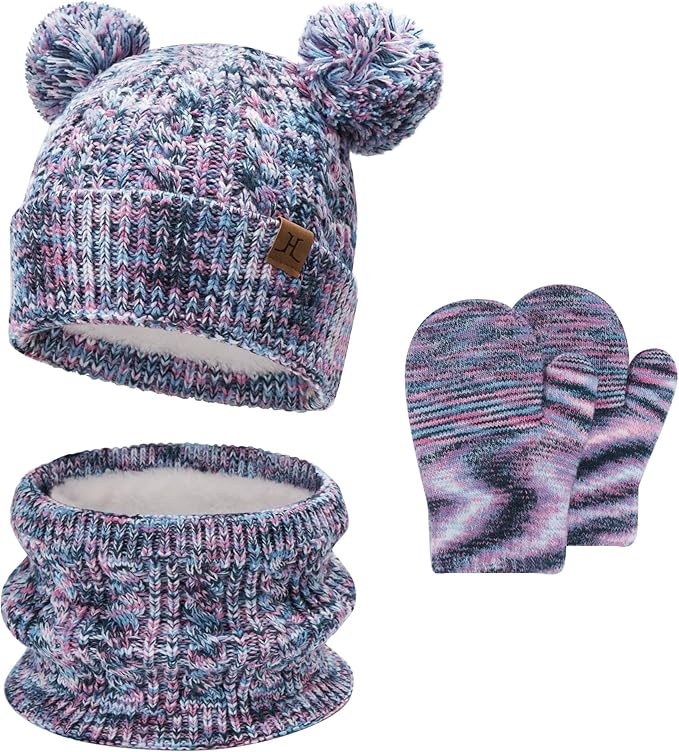 Kids Toddlers Winter Beanie Hats Gloves Neck Scarf Set Mittens Gifts for 0 6 12 Months 1 2 3 4-8 Year Old Baby Girls Boys