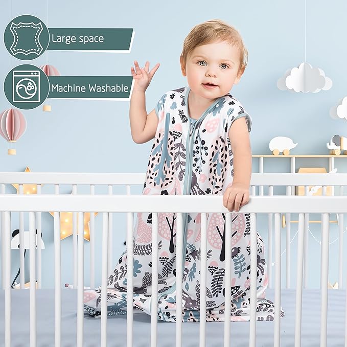 Baby Sleep Sack 0-6 Months 3 Pack Baby Wearable Blanket 100% Rayon Cotton 2-Way Zipper Toddler Sleeping Sack .Comfy Soft Lightweight TOG 0.3 (Rabbit&Rocks&Green, 0-6 Months)
